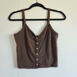 Brandy Melville John Galt Brown Button Down Crop Tank | One Size Minimalist